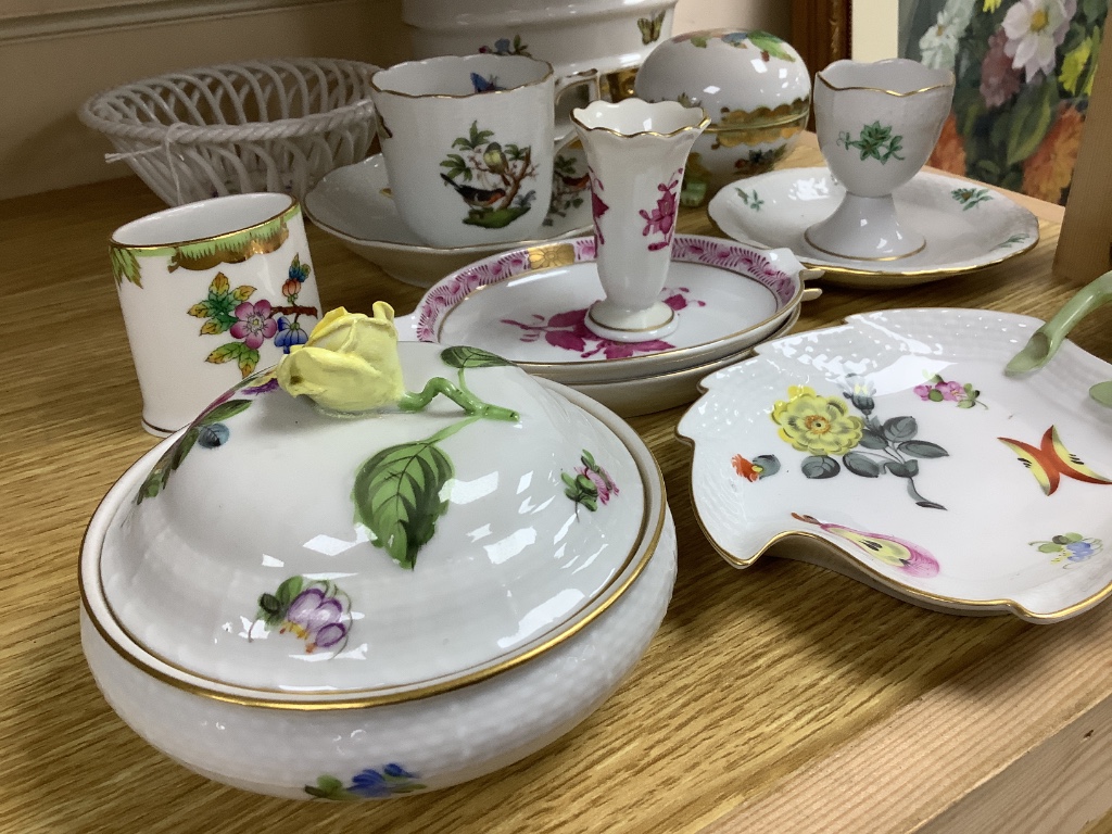 A group of Herend ornamental porcelain (11) and an Isle of Wight glass vase